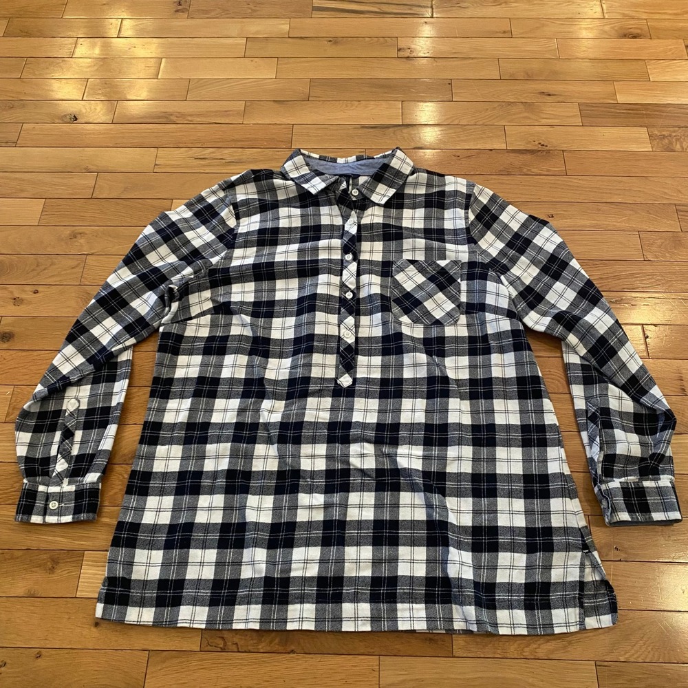 Lands End Womens Shirt Size Large Plaid Flannel Popover Long Sleeve Tunic‎